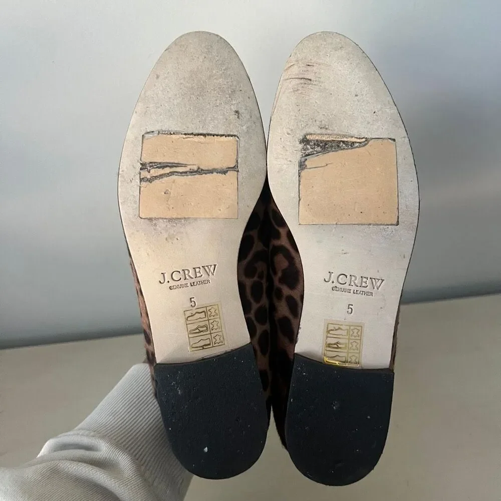 J Crew Academy Calf Hair Leather Loafers leopard - sz 5